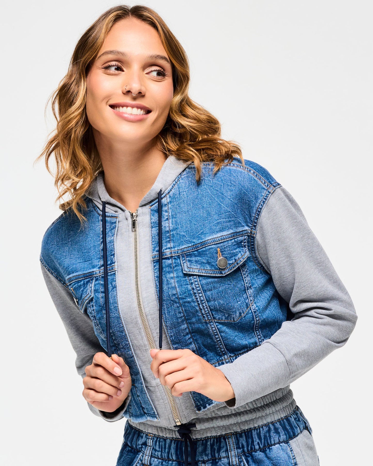 Blue Jean Crop Zip-Up Hoodie
