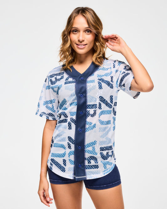 Jersey Bisbol Berkancing Jeans Biru
