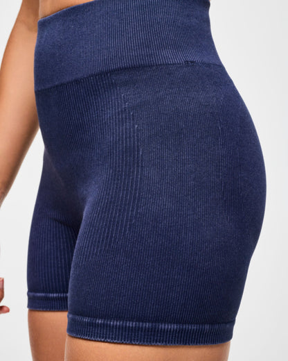 Celana Pendek Biker Pinggang Tinggi Tanpa Jahitan Jeans Biru
