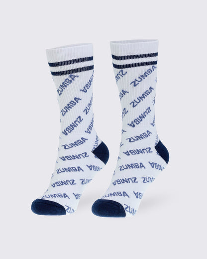 Blue Jean High Socks - White